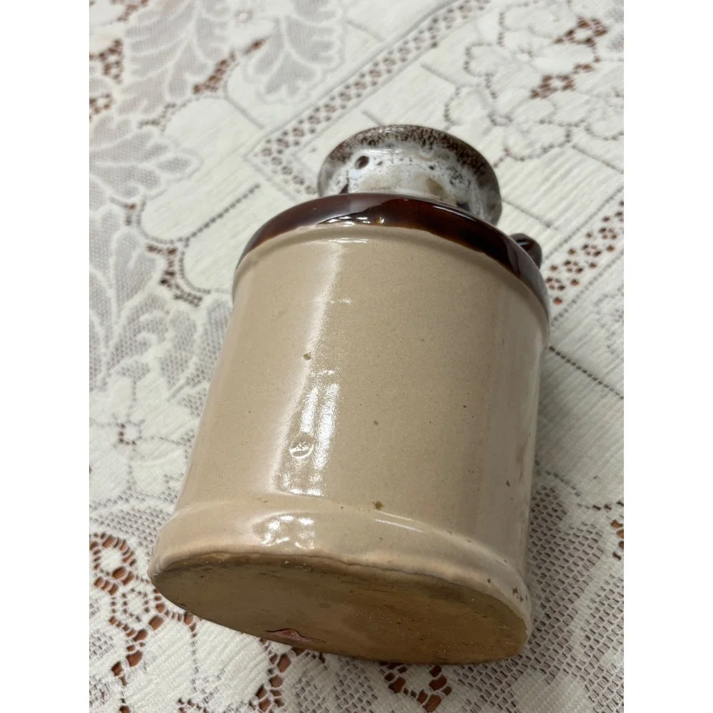 Vintage Enesco Stoneware Milk Jug Vase Brown Drip Glaze Farmhouse Decor 6.5